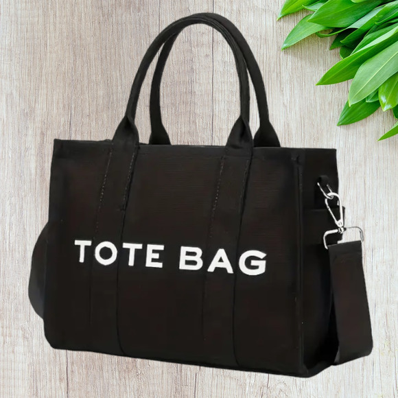 Handbags - Trendy Black Canvas Tote-Convertible Shoulder/Handheld/Crossbody Bag
